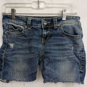 BKE Stella Blue Jean Sexy Summer Booty Shorts Distressed Raw Hem (#367)